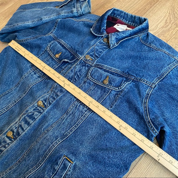 Wrangler Denim Lined Trucker Jacket XL Button Front  Whiskering Flannel Lined - Picture 11 of 12